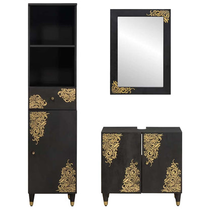 Badezimmerschrank-Set mit Tür 3 pcs Schwarz Massivholz Mango