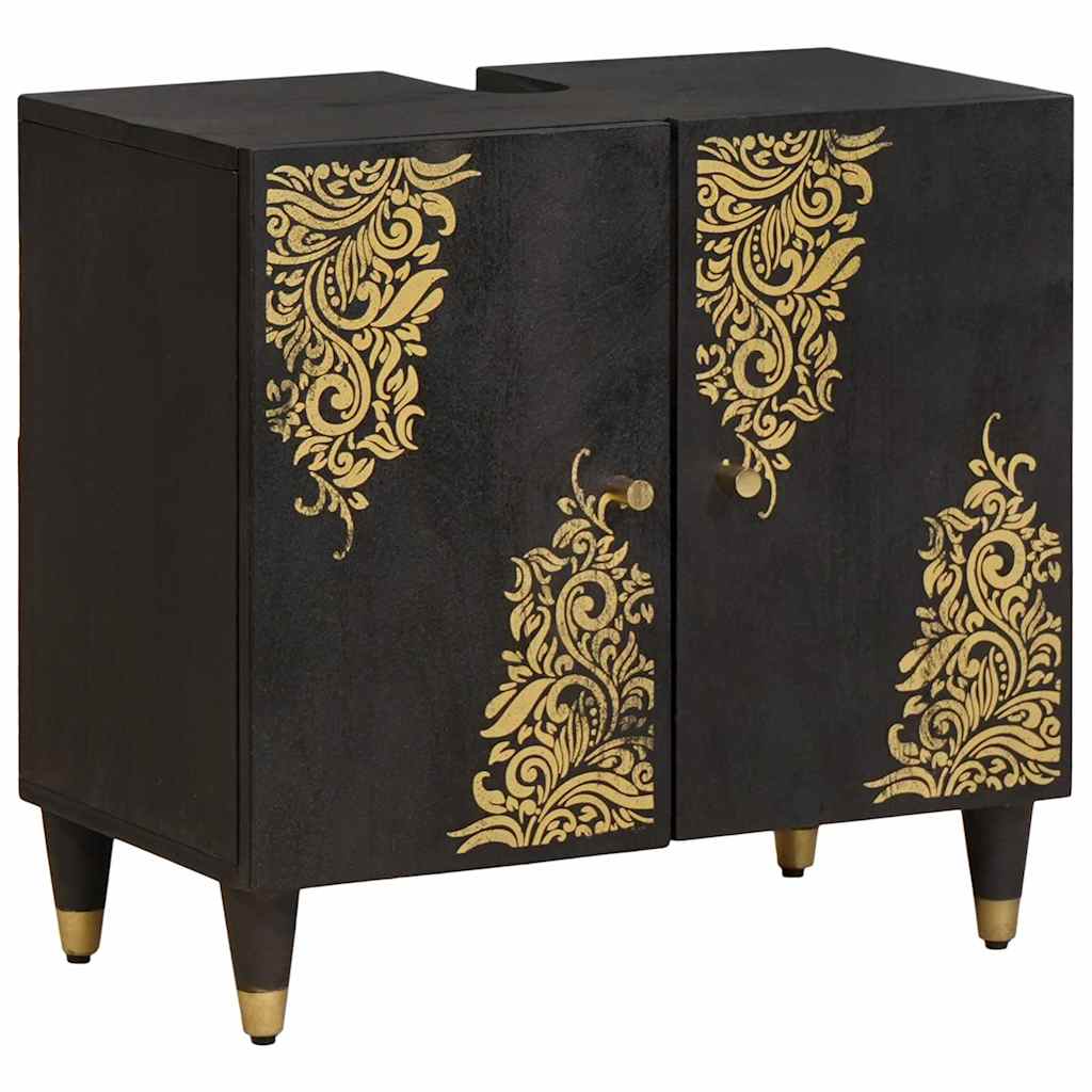 Badezimmerschrank-Set mit Tür 4 pcs Schwarz Massivholz Mango