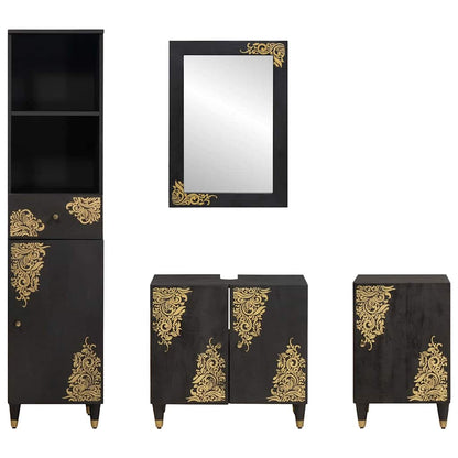 Badezimmerschrank-Set mit Tür 4 pcs Schwarz Massivholz Mango