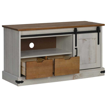 TV-Schrank HALDEN mit Schiebetür Weiß 110x40x60 cm Massivholz