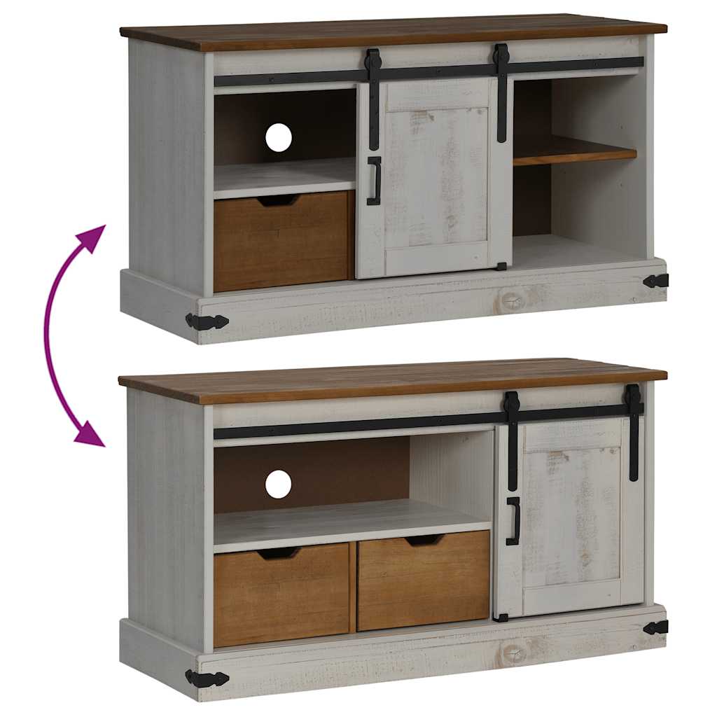 TV-Schrank HALDEN mit Schiebetür Weiß 110x40x60 cm Massivholz