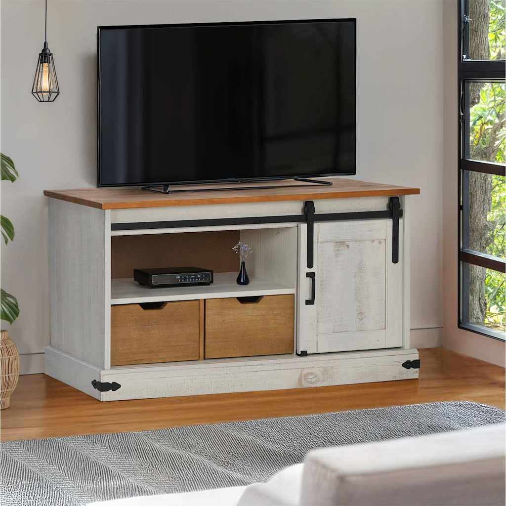 TV-Schrank HALDEN mit Schiebetür Weiß 110x40x60 cm Massivholz