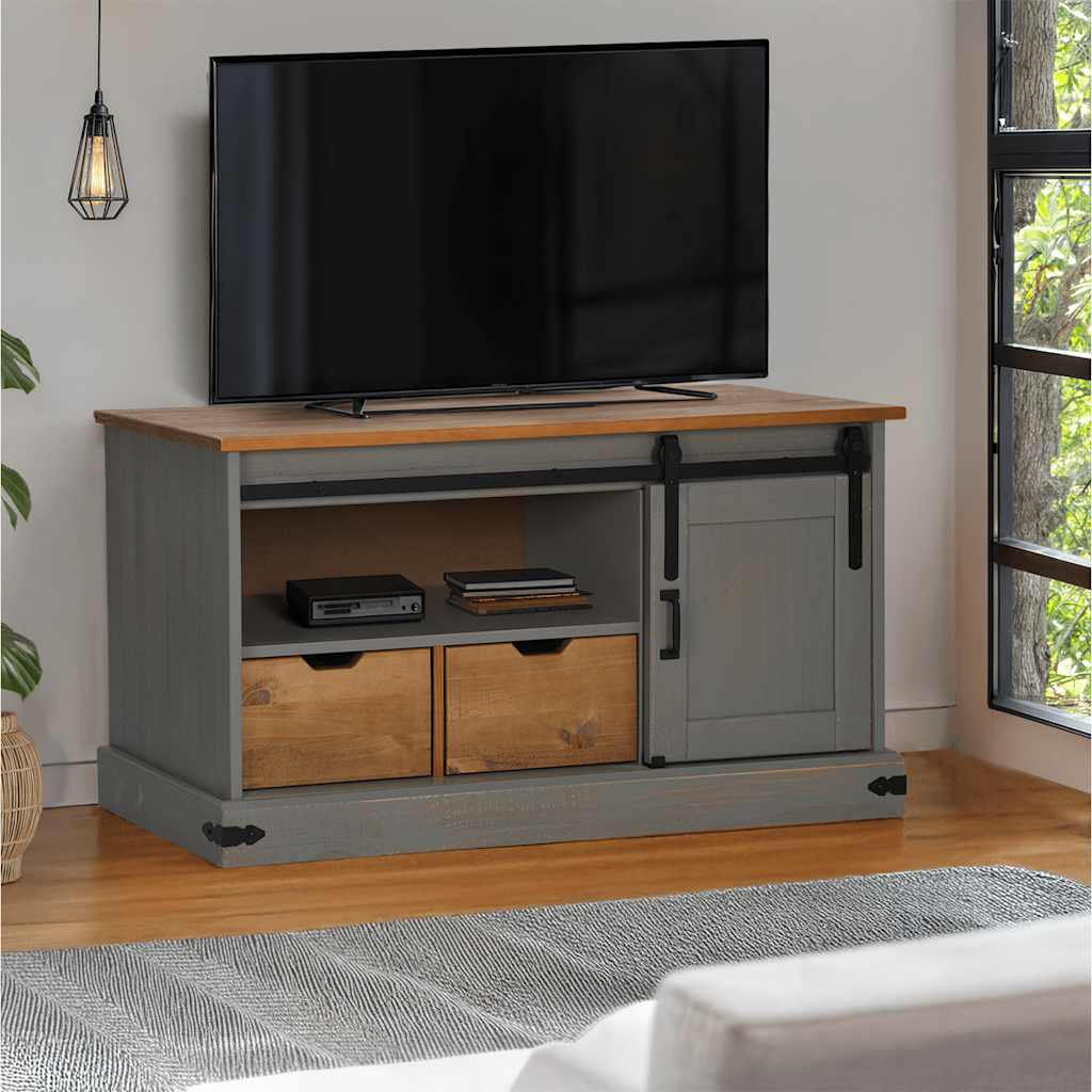 TV-Schrank HALDEN mit Schiebetür Grau 110x40x60 cm Massivholz