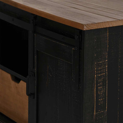 TV-Schrank HALDEN mit Schiebetür Schwarz 110x40x60cm Massivholz