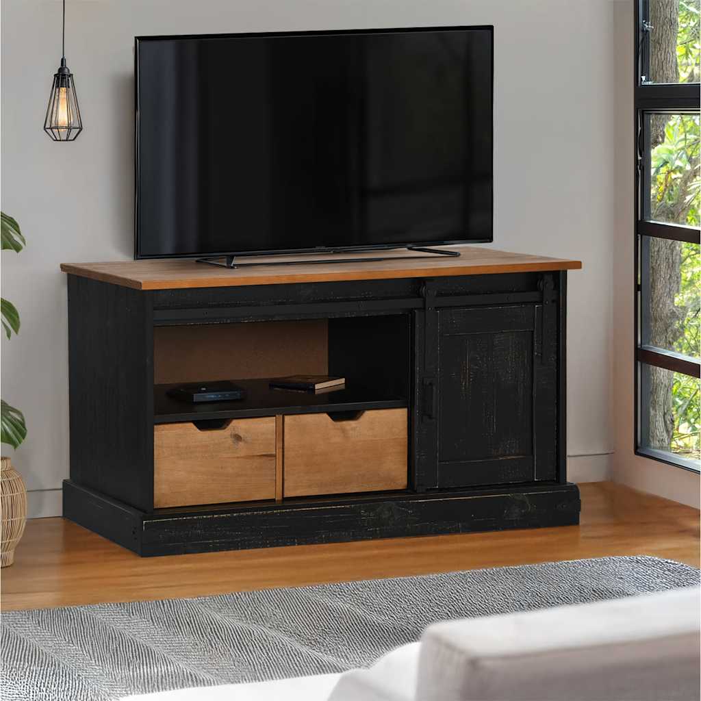 TV-Schrank HALDEN mit Schiebetür Schwarz 110x40x60cm Massivholz