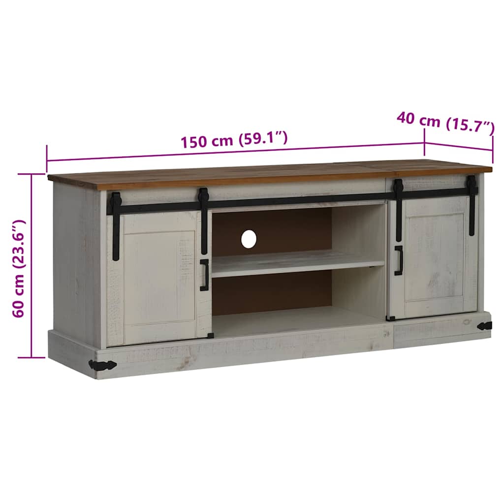 TV-Schrank HALDEN 2 Schiebetüren Weiß 150x40x60 cm Massivholz