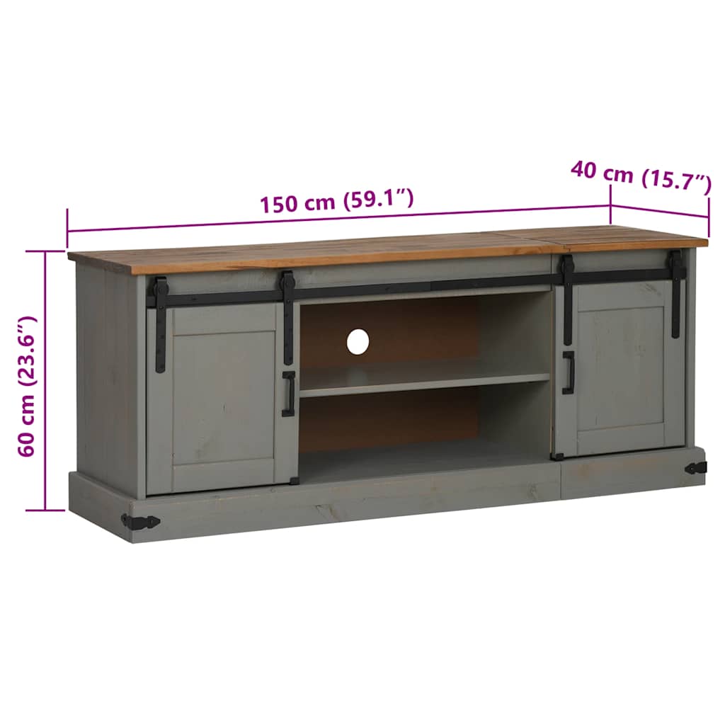TV-Schrank HALDEN 2 Schiebetüren Grau 150x40x60 cm Massivholz