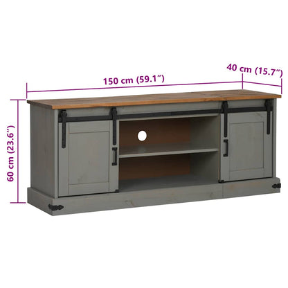 TV-Schrank HALDEN 2 Schiebetüren Grau 150x40x60 cm Massivholz