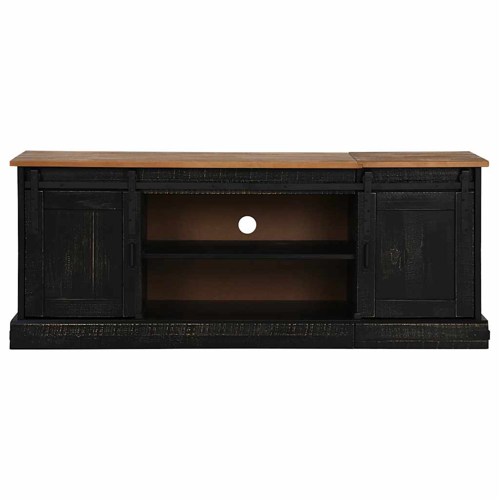 TV-Schrank HALDEN 2 Schiebetüren Schwarz 150x40x60cm Massivholz