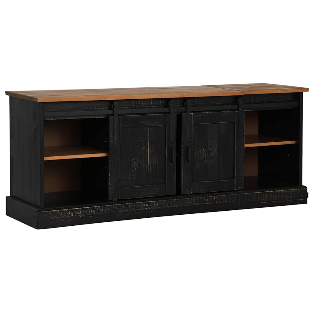 TV-Schrank HALDEN 2 Schiebetüren Schwarz 150x40x60cm Massivholz