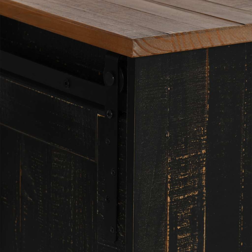 TV-Schrank HALDEN 2 Schiebetüren Schwarz 150x40x60cm Massivholz