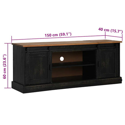 TV-Schrank HALDEN 2 Schiebetüren Schwarz 150x40x60cm Massivholz
