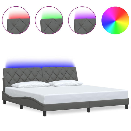 Bettgestell mit LED ohne Matratze Dunkelgrau 200x200 cm Stoff