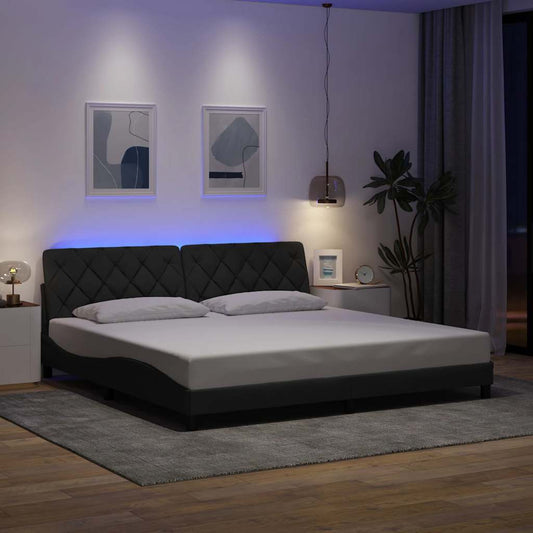 Bettgestell mit LED ohne Matratze Dunkelgrau 200x200 cm Stoff