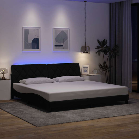 Bettgestell mit LED ohne Matratze Schwarz 200x200 cm Stoff