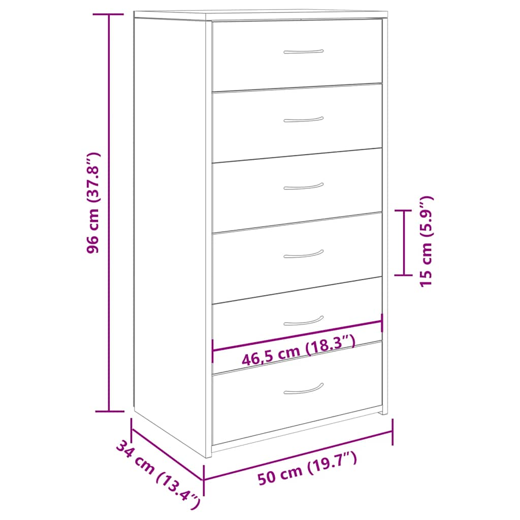 Sideboard mit 6 Schubladen Artisan-Eiche 50x34x96 cm