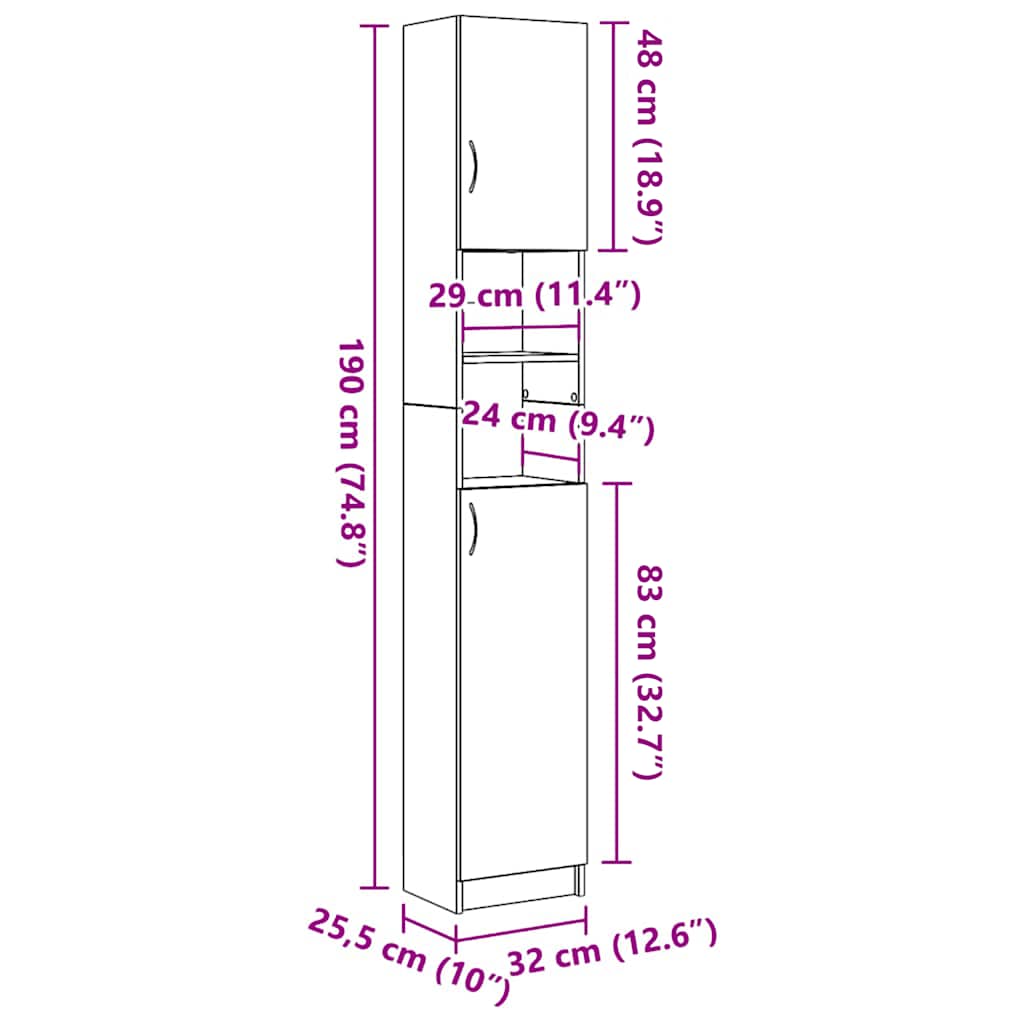 Badschrank Altholz-Optik 32x25,5x190 cm Holzwerkstoff