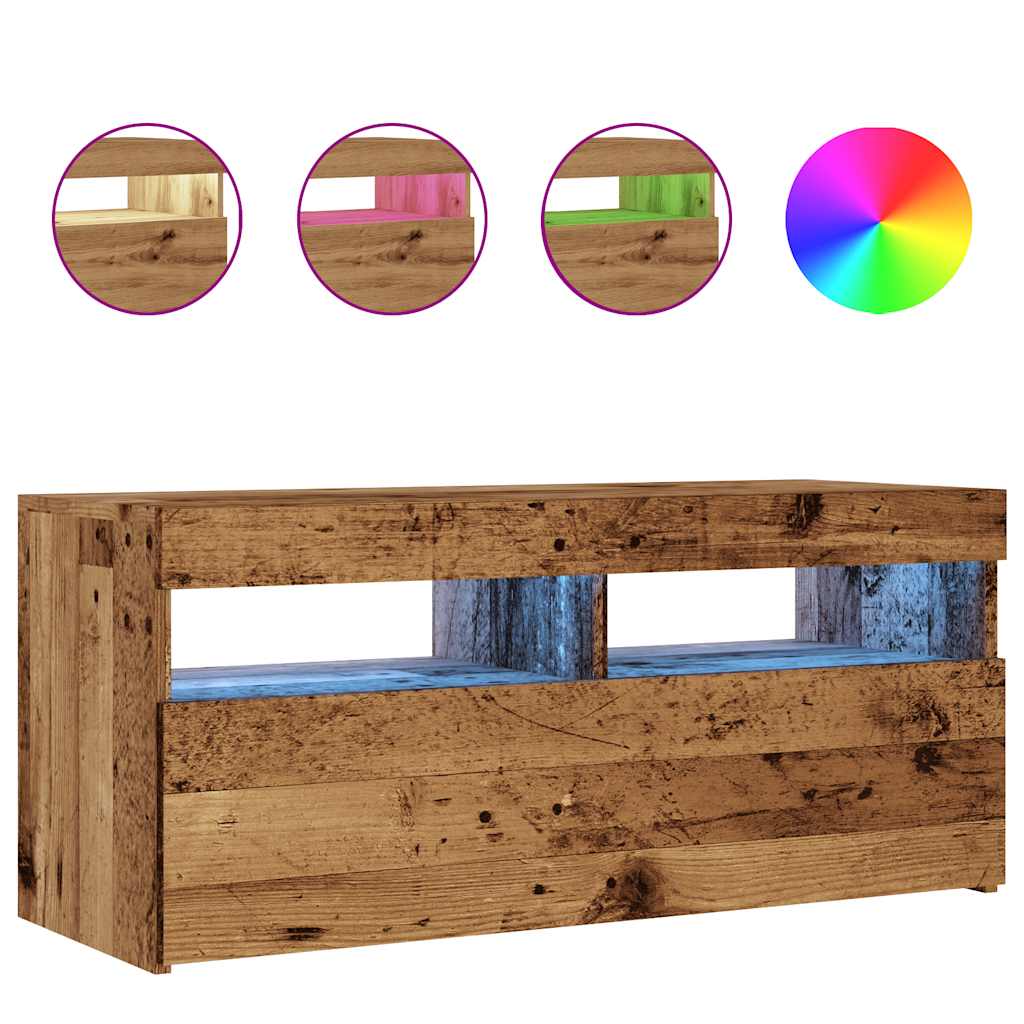 TV-Schrank mit LED-Leuchten Altholz-Optik 90x35x40 cm