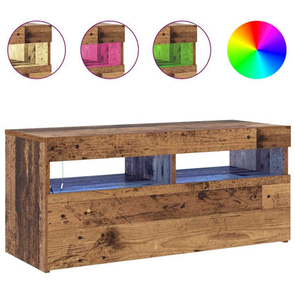 TV-Schrank mit LED-Leuchten Altholz-Optik 90x35x40 cm