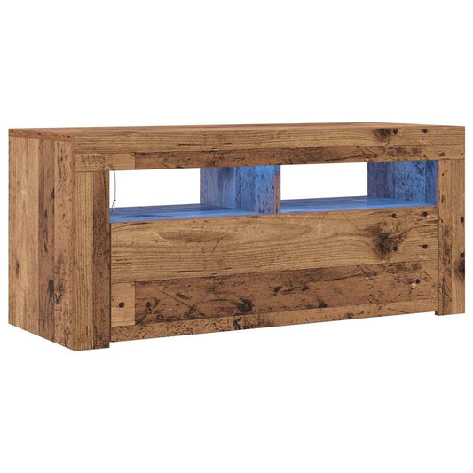 TV-Schrank mit LED-Leuchten Altholz-Optik 90x35x40 cm