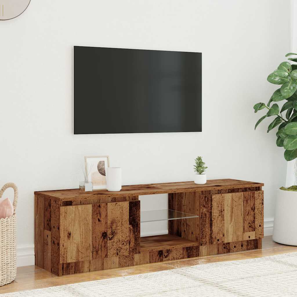 TV-Schrank mit LED-Leuchten Altholz-Optik 140x40x35,5 cm