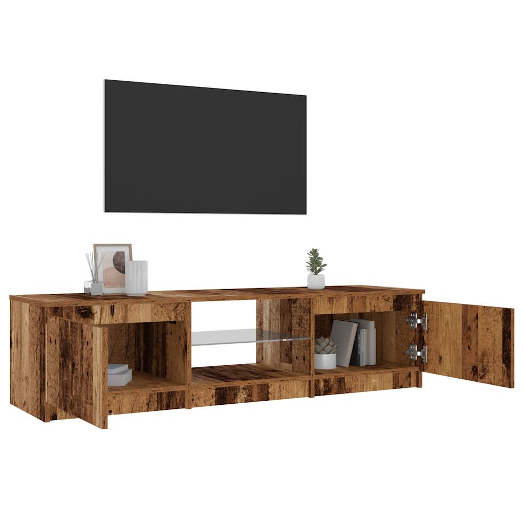 TV-Schrank mit LED-Leuchten Altholz-Optik 140x40x35,5 cm