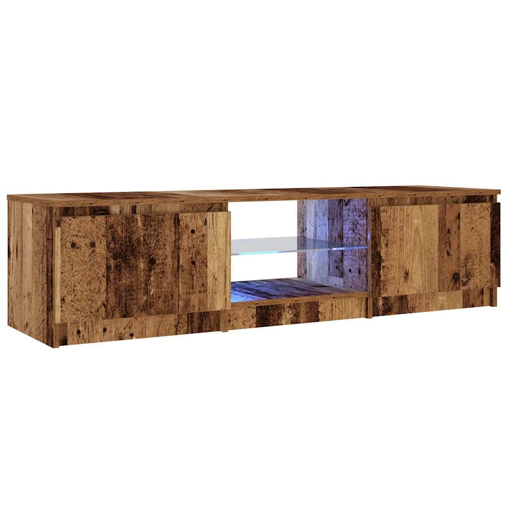 TV-Schrank mit LED-Leuchten Altholz-Optik 140x40x35,5 cm