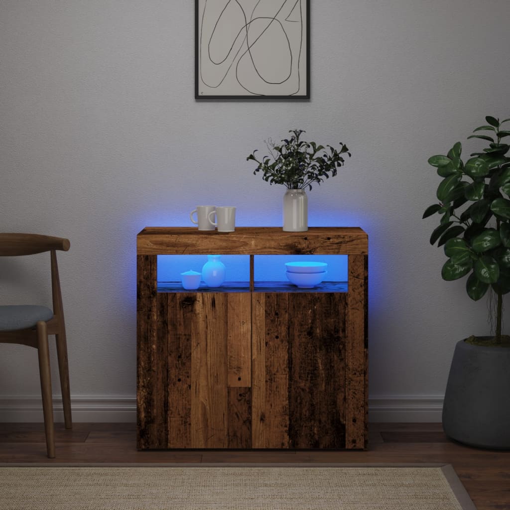 Sideboard mit LED-Leuchten Altholz-Optik 80x35x75 cm