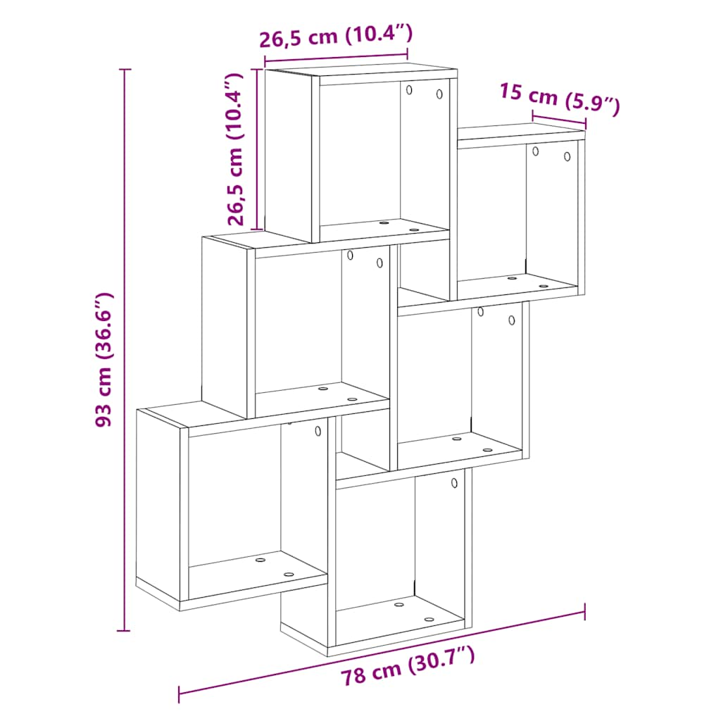 Würfelregal Artisan-Eiche 78x15x93 cm Holzwerkstoff