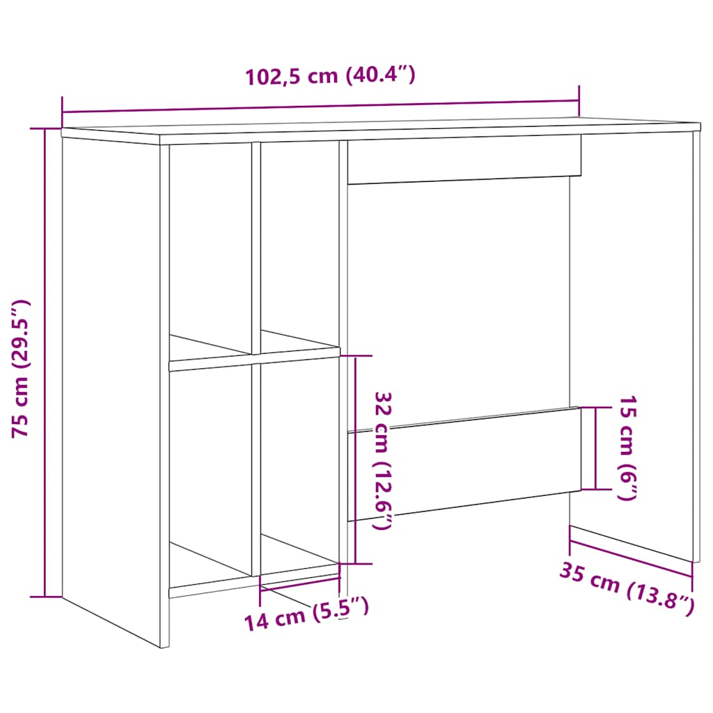 Schreibtisch Artisan-Eiche 102,5x35x75 cm Holzwerkstoff