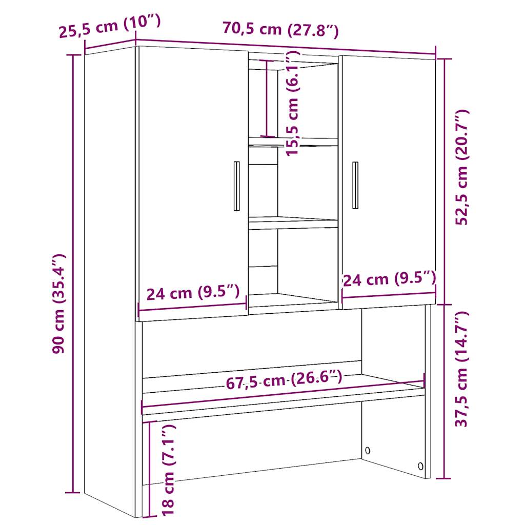 Waschmaschinenschrank Artisan-Eiche 70,5x25,5x90 cm