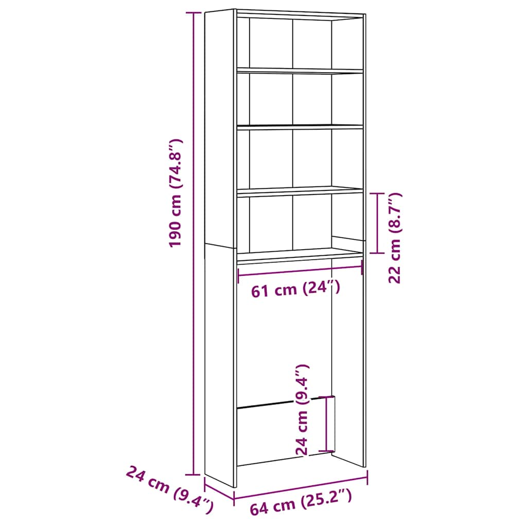 Waschmaschinenschrank Betongrau 64x24x190 cm