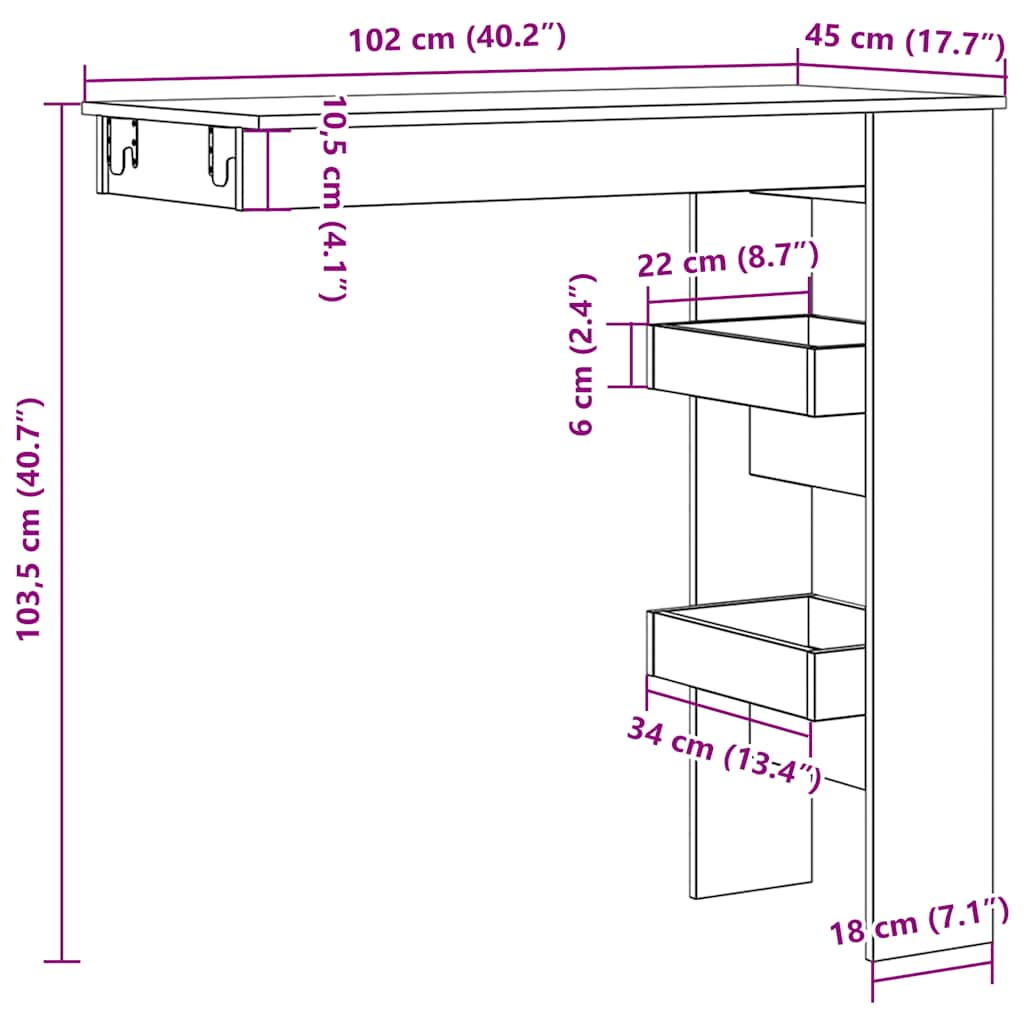 Wand-Bartisch Altholz-Optik 102x45x103,5 cm Holzwerkstoff