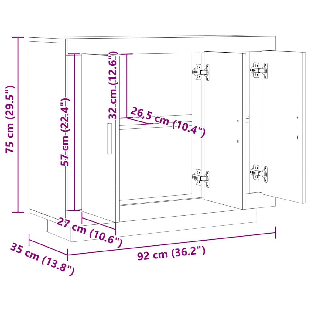 Sideboard Artisan-Eiche 92x35x75 cm Holzwerkstoff