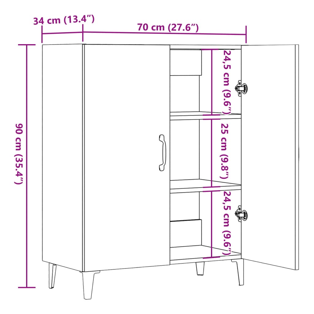 Sideboard Artisan-Eiche 70x34x90 cm Holzwerkstoff