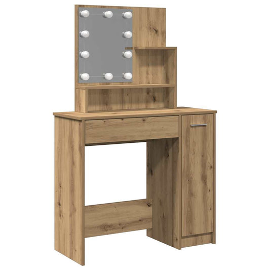 Schminktisch mit LED-Leuchten Artisan-Eiche 86,5x35x136 cm