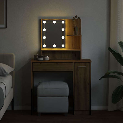 Schminktisch mit LED-Leuchten Artisan-Eiche 86,5x35x136 cm