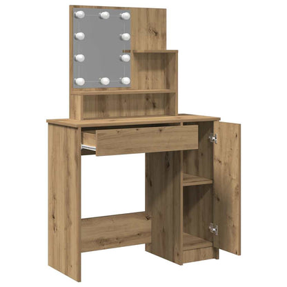 Schminktisch mit LED-Leuchten Artisan-Eiche 86,5x35x136 cm