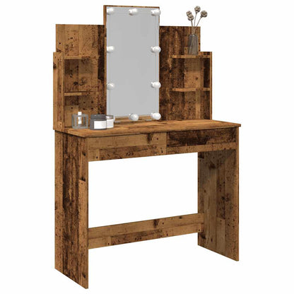 Schminktisch mit LED-Leuchten Altholz-Optik 96x40x142 cm