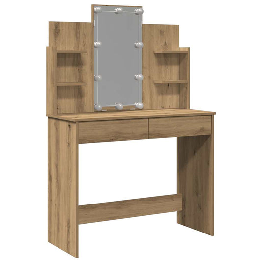 Schminktisch mit LED-Leuchten Artisan-Eiche 96x40x142 cm