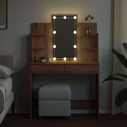 Schminktisch mit LED-Leuchten Artisan-Eiche 96x40x142 cm