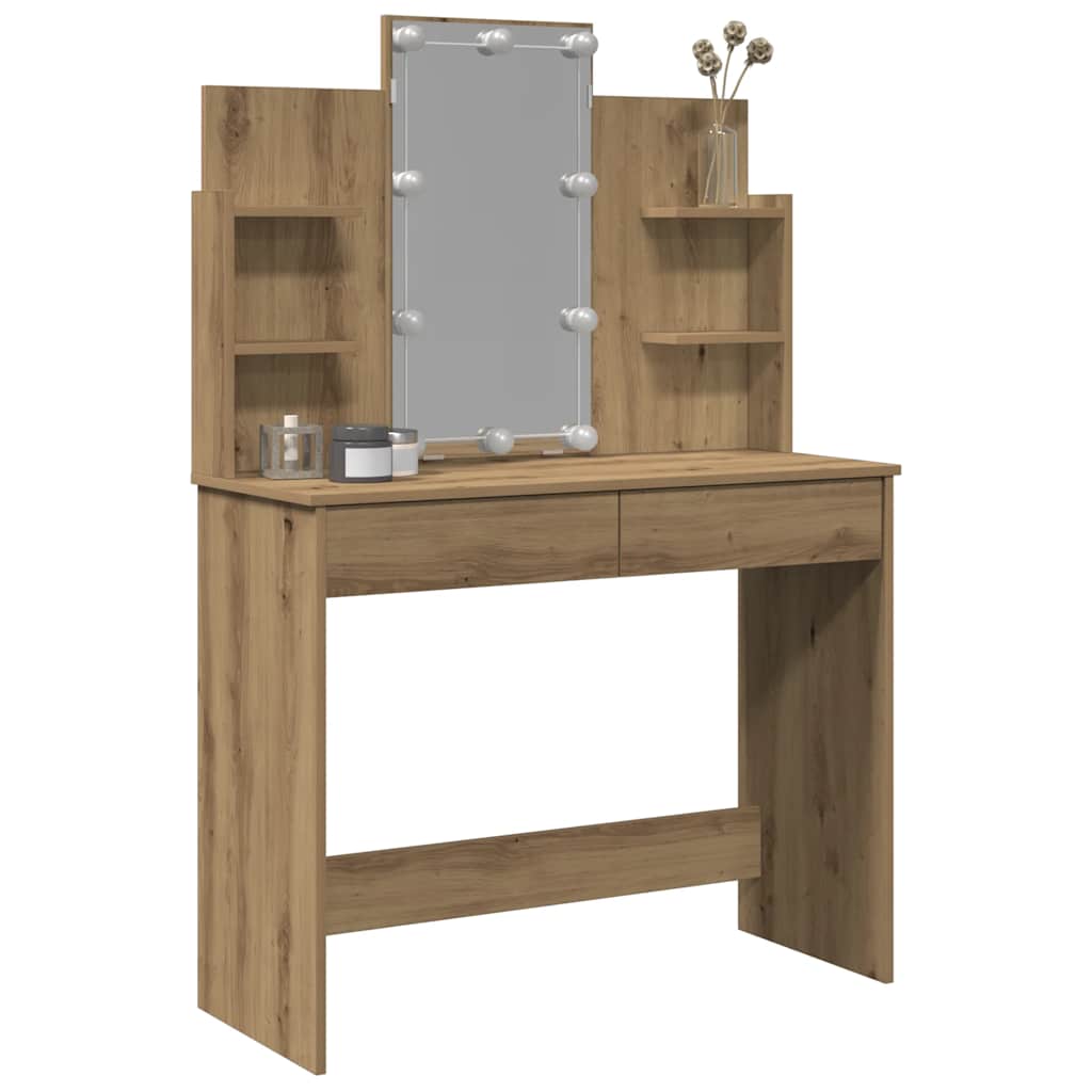 Schminktisch mit LED-Leuchten Artisan-Eiche 96x40x142 cm
