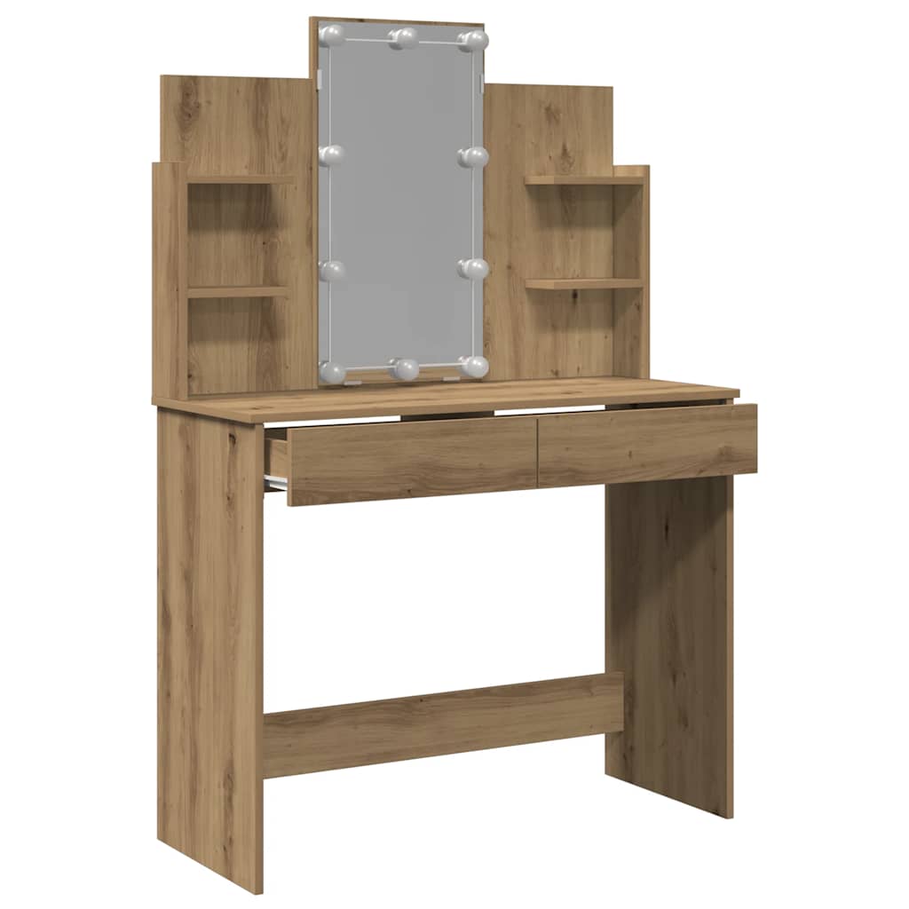 Schminktisch mit LED-Leuchten Artisan-Eiche 96x40x142 cm