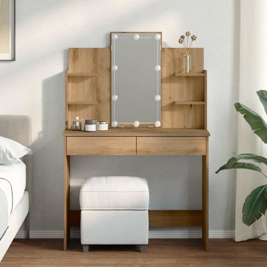 Schminktisch mit LED-Leuchten Artisan-Eiche 96x40x142 cm