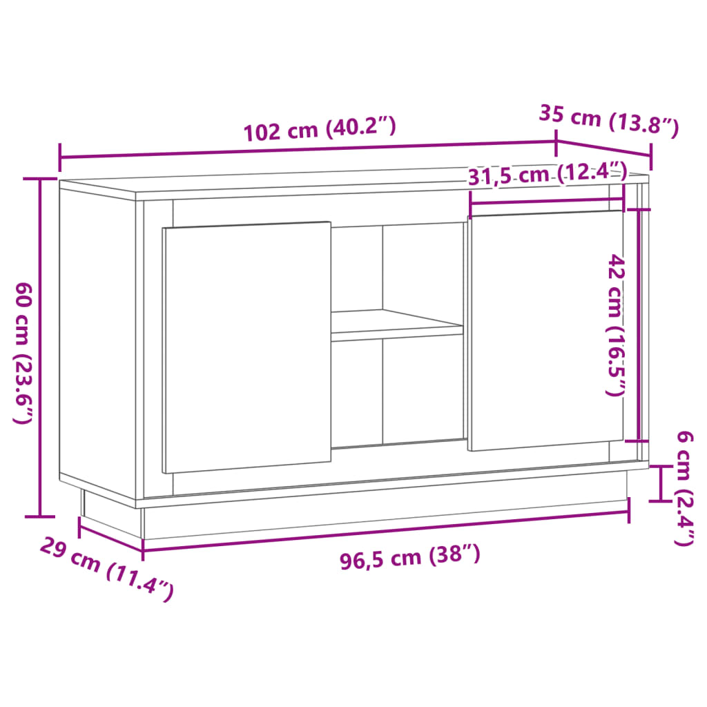 Sideboard Artisan-Eiche 102x35x60 cm Holzwerkstoff