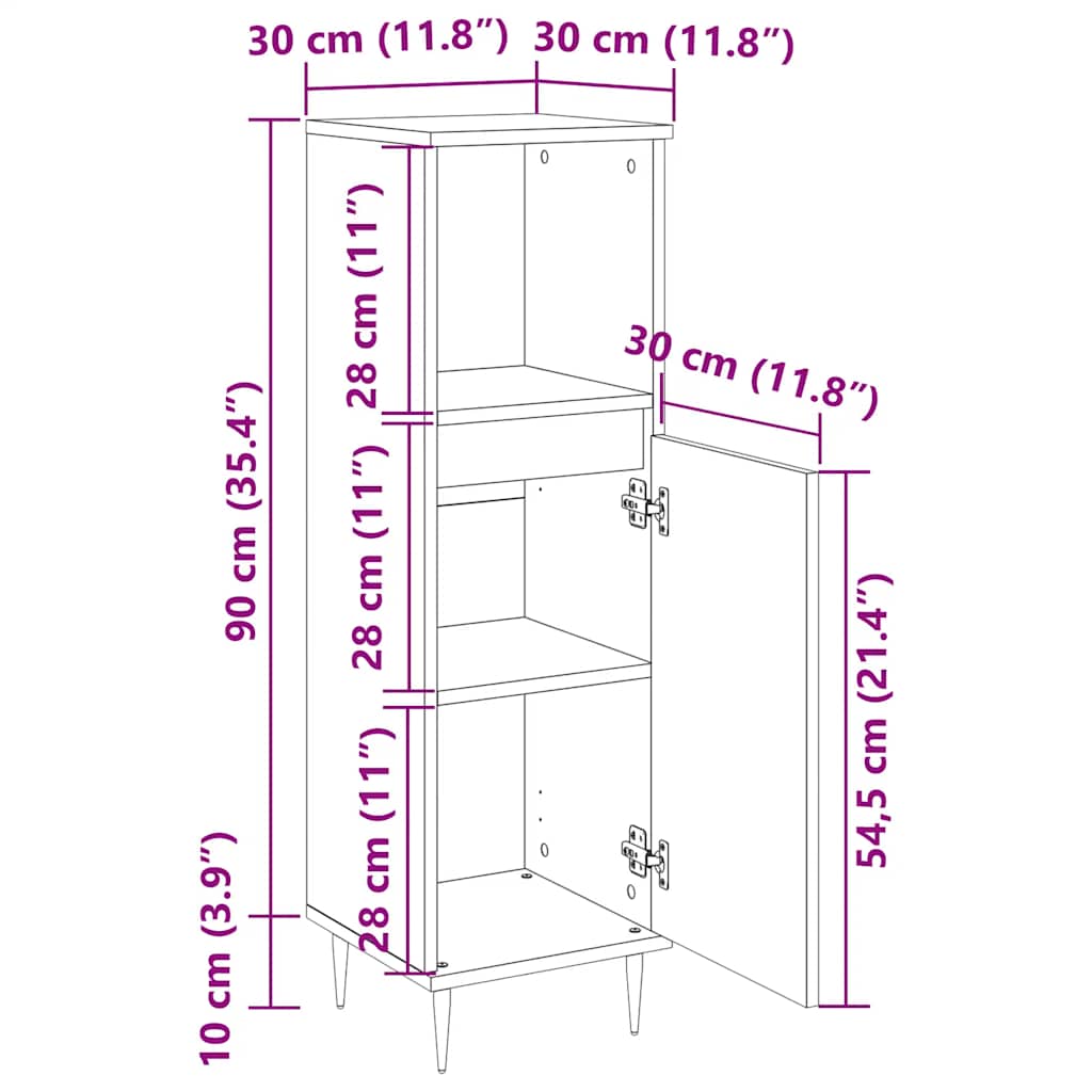 Badschrank Betongrau 30x30x100 cm Holzwerkstoff