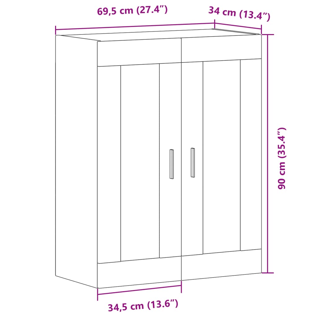 Wandschrank Schwarz Altholz-Optik 69,5x34x90 cm Holzwerkstoff