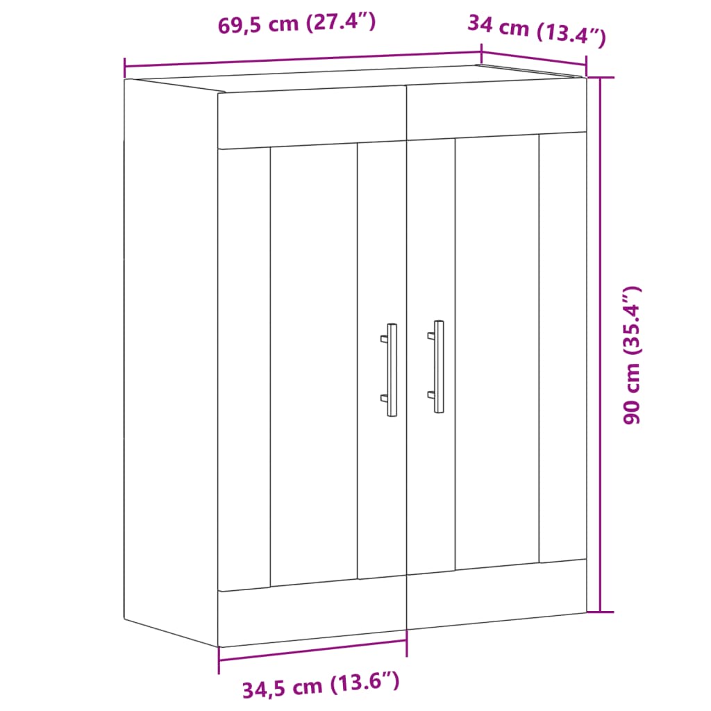 Wandschrank Schwarz Altholz-Optik 69,5x34x90 cm Holzwerkstoff