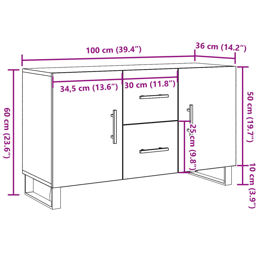 Sideboard Artisan-Eiche 100x36x60 cm Holzwerkstoff