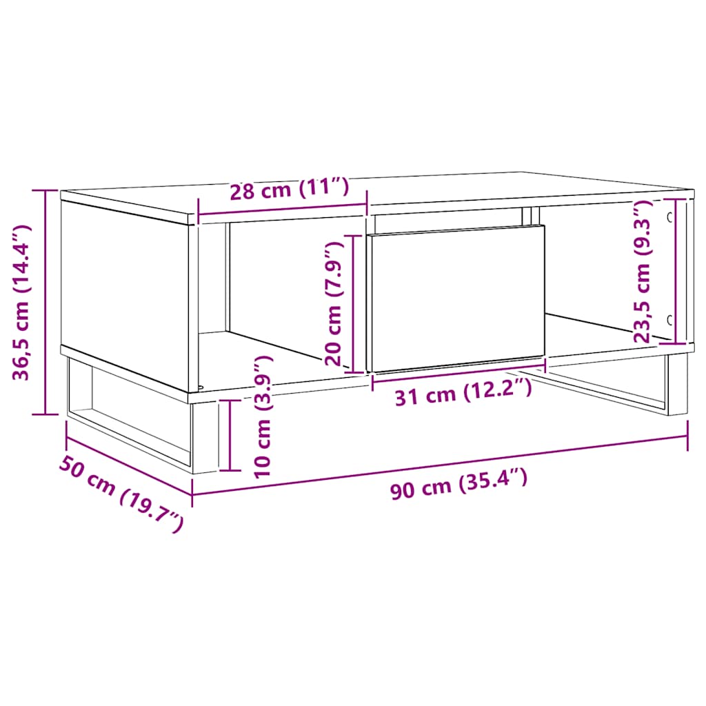 Couchtisch Artisan-Eiche 90x50x36,5 cm Holzwerkstoff